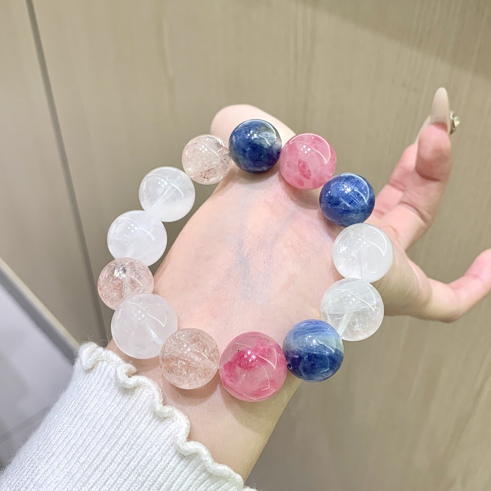 Macaron Color Series Pink Crystal with Pink Assai Milk White Crystal DIY Simple and Versatile Hand Jewelry String Crystal Bracelet