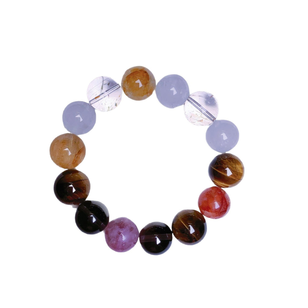 Rainbow Gradient Natural Crystal Bracelet Aquamarine Purple Mica Citrine Kunzite White Phantom Crystal Bracelet