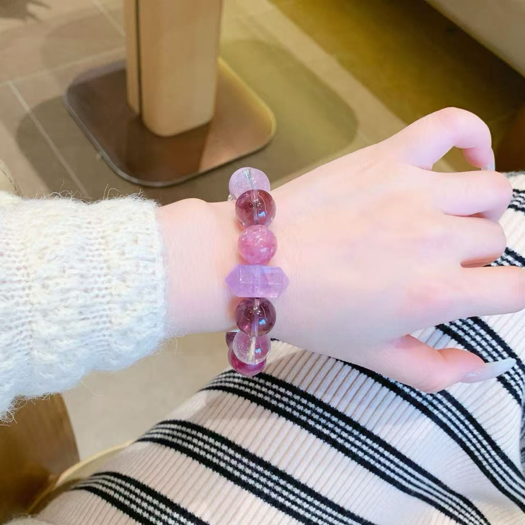 Natural Original Handmade Jewelry Chain Lavender Purple Milk White Crystal Bracelet with White Acai Natural Crystal Bracelet