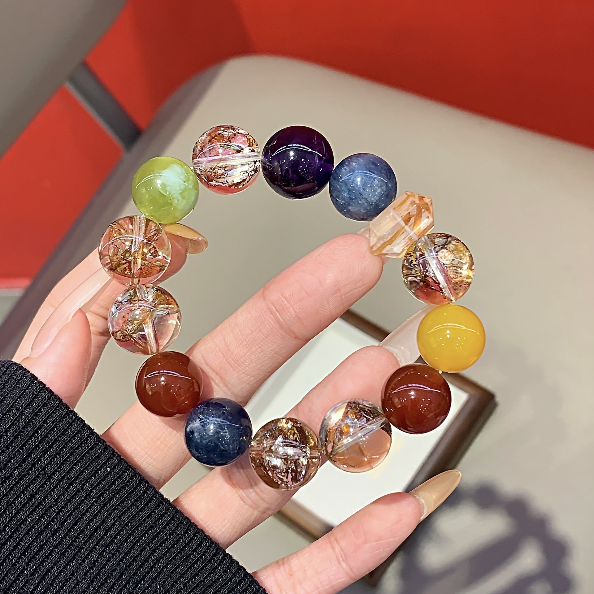 Natural Gold Leaf Explosion Hand Jewelry String Christmas New Year Gift Hand Jewelry Multi-Gemstone Bracelet diy Crystal Bracelet