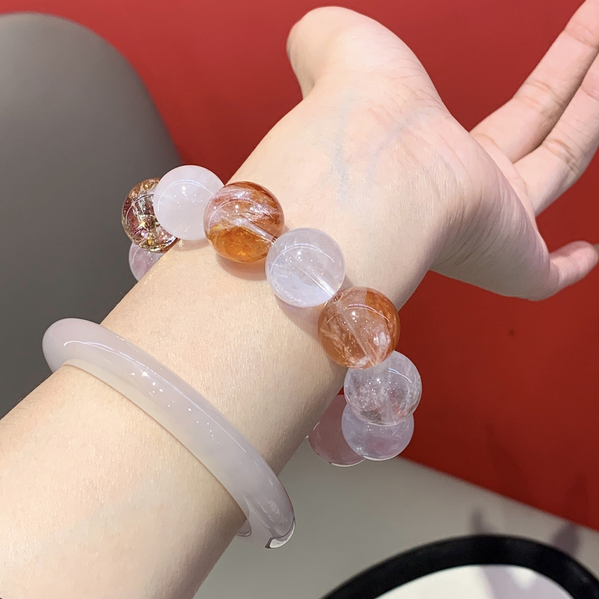 Natural Crystal Bracelet White Crystal DIY Original Design Unique Design Crystal Chain Red Gum Flower Crystal Bracelet