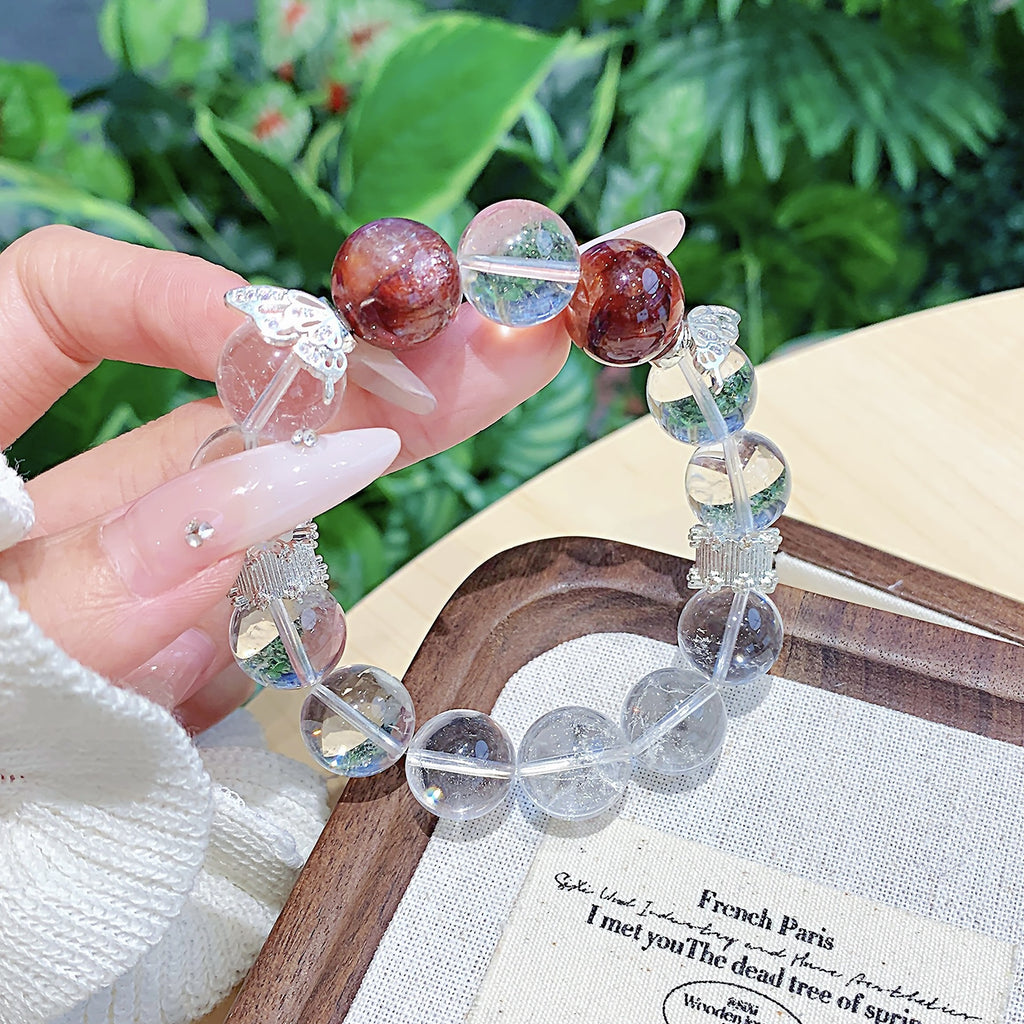 White Crystal Bracelet Butterfly Ornament diy Natural Crystal Bracelet Hot-Selling Jewelry Wholesale Artificial Round Beads Bracelet