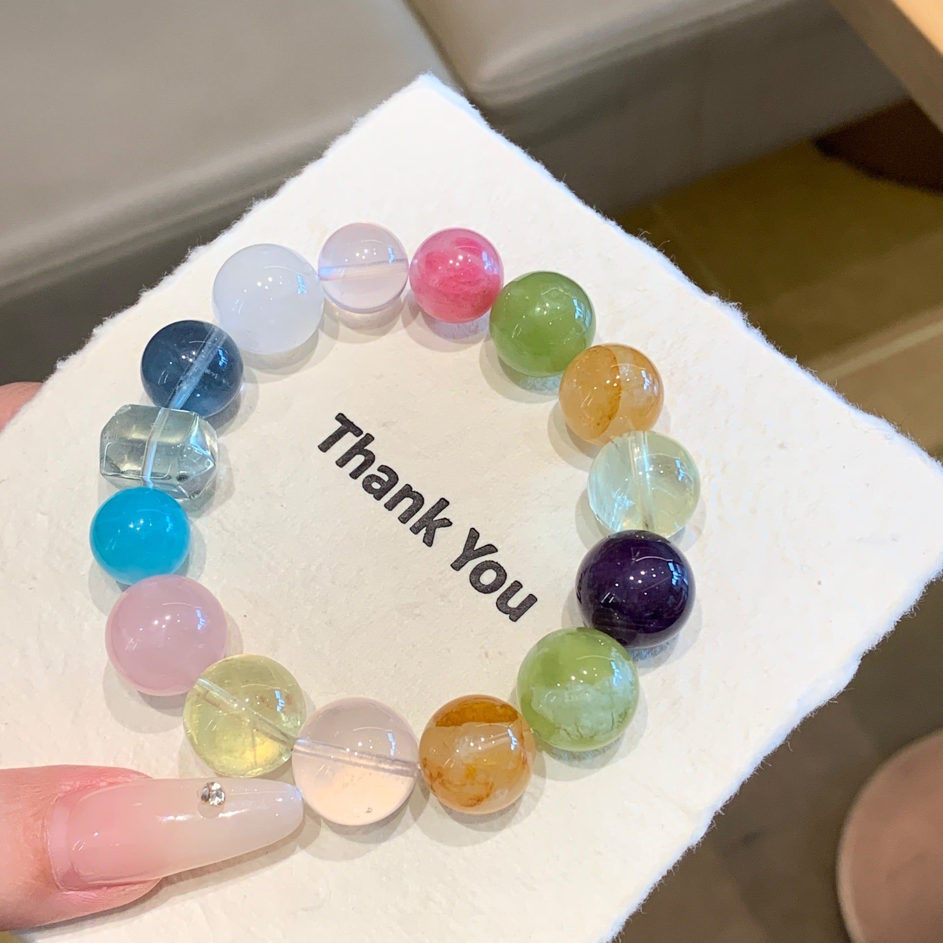 Five Elements Crystal Bracelet Natural Crystal Multi-Gemstone Bracelet Original Design Pink Crystal Lacquer Intangible Cultural Heritage Crystal Bracelet