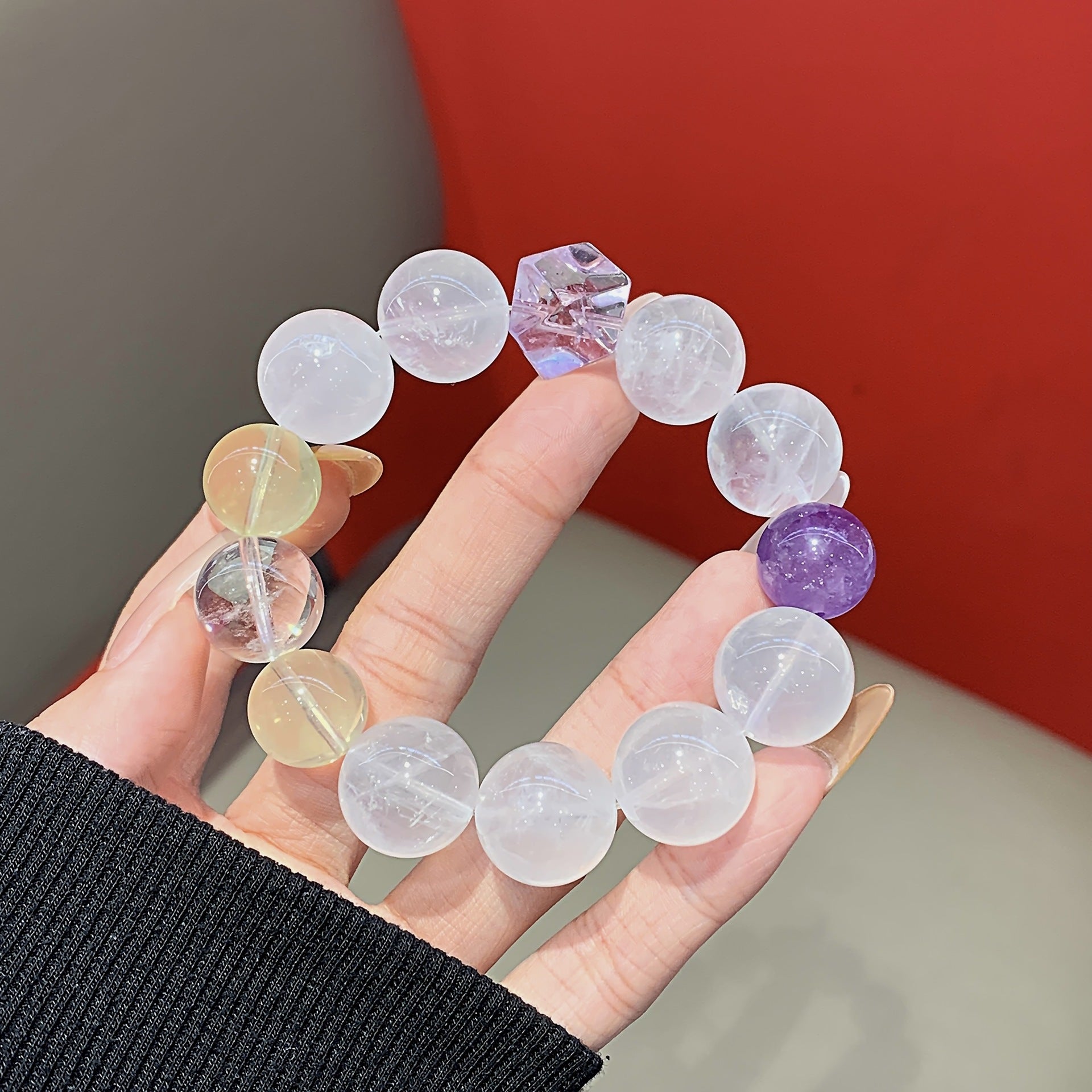 Natural Amethyst with Lemon Quartz White Phantom Crystal Bracelet Original Design Large Beads Crystal Bracelet