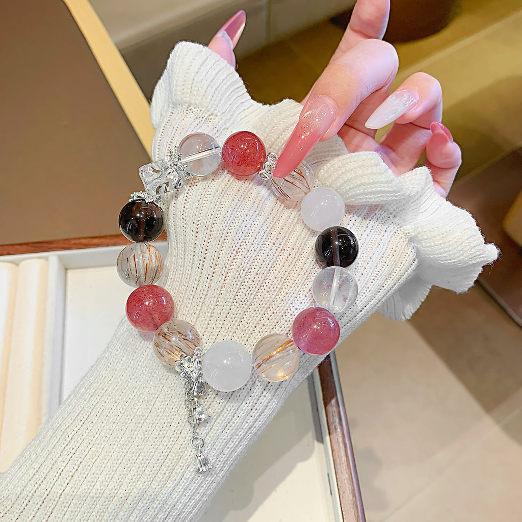 Natural Multi-Gemstone Crystal Fashion Versatile Women's Bracelet Hot-selling Exquisite Bracelet Original Design Strawberry Crystal Bracelet