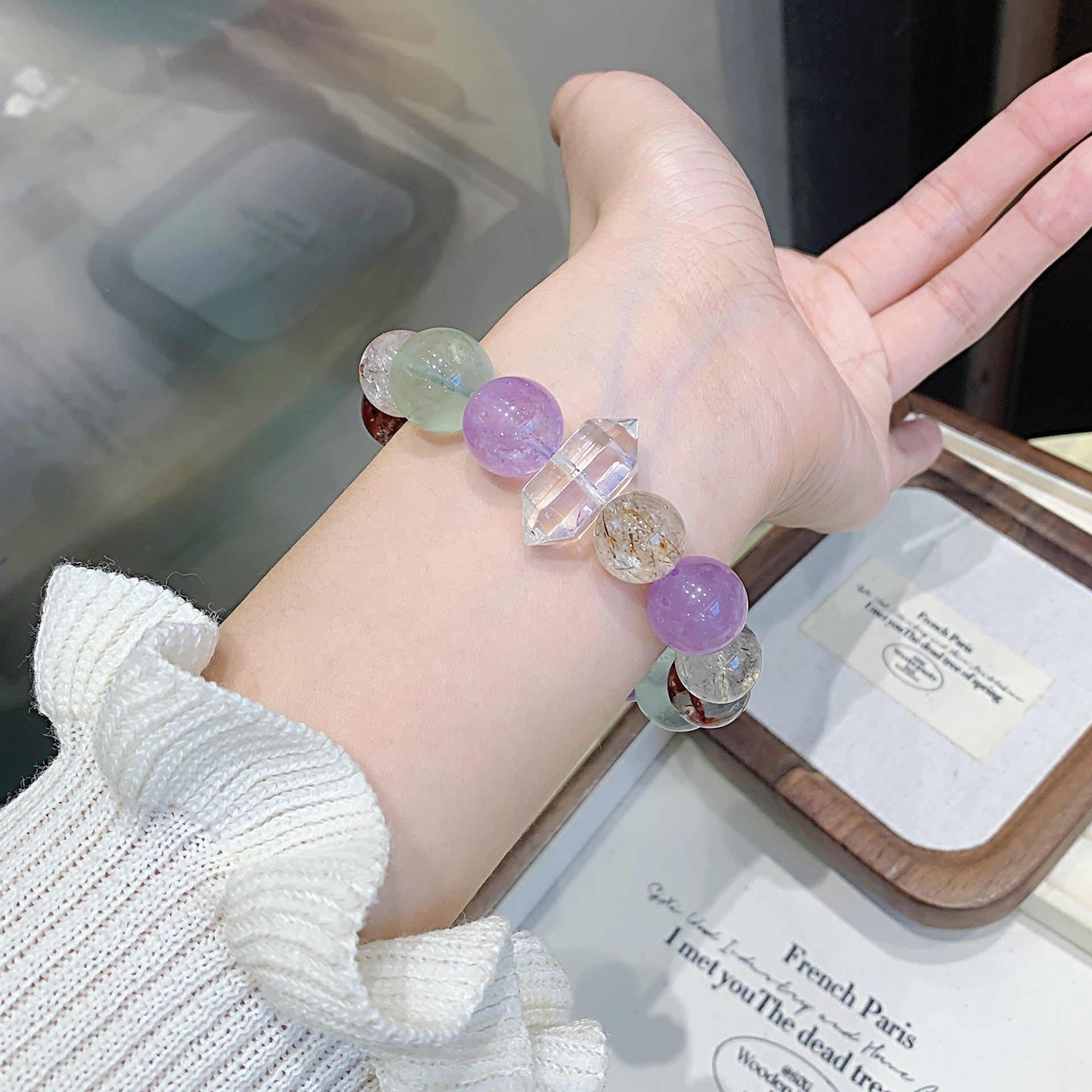 Natural Multi-Gemstone Crystal Bracelet Amethyst Bracelet Autumn Hot Style Hand Jewelry Rainbow Multi-Treasure Dopamine Hand Crystal