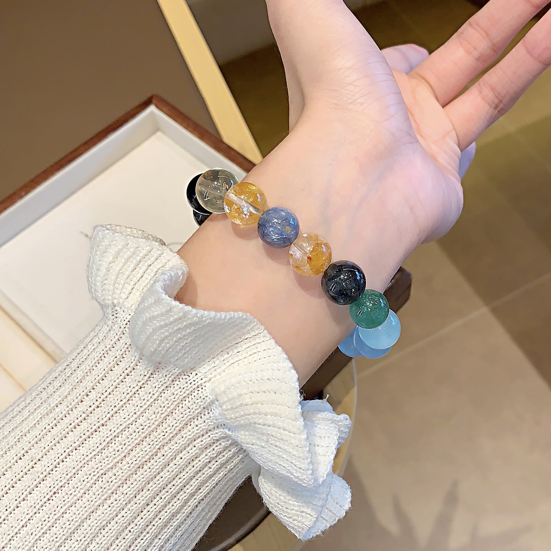 Natural Multi-Gemstone Crystal Bracelet Original Design Aquamarine Bracelet diy Luxurious and High-End Feel Bracelet Crystal Chain