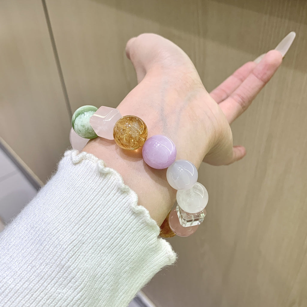 Natural Rainbow Multi-Gemstone Crystal Bracelet White Ghost Xiuyan Jade Yellow Crystal Pink Crystal Amethyst Bracelet Crystal Bracelet