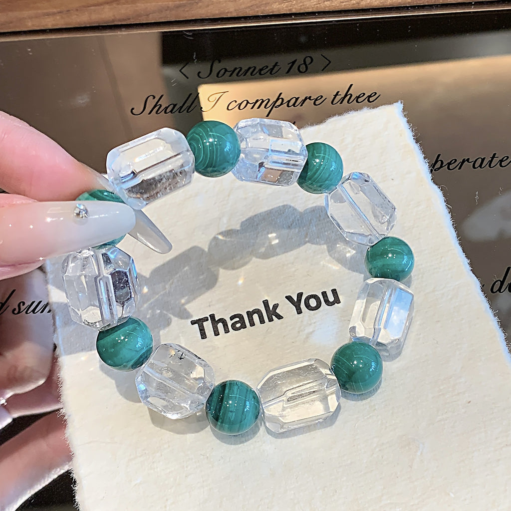 Natural White Crystal Faceted Sugar Cube Bracelet Crystal String Rubik's Cube Accessories Original Design Malachite Crystal Bracelet