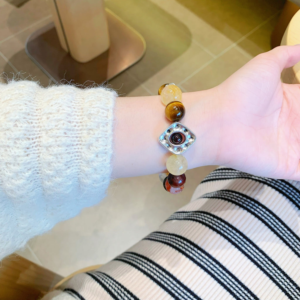 Natural Crystal Multi-Gemstone Bracelet Original Yellow Gum Flower Yellow Tiger Eye Obsidian Bracelet Xiaohongshu Foreign Trade Wholesale