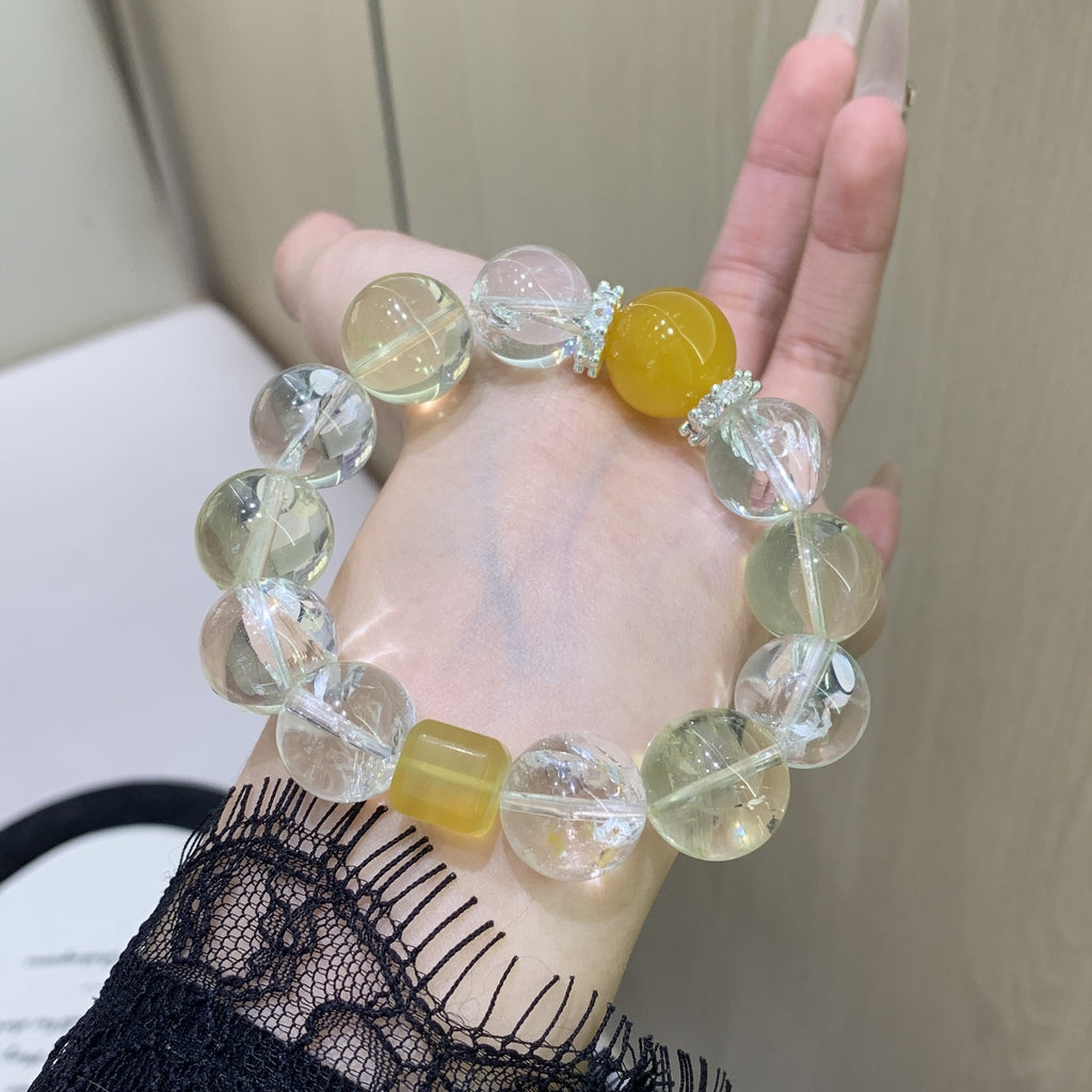 Gentle Pink Series DaZuobao Natural Lemon Quartz Bracelet Large White Phantom Crystal Women's Jewelry String