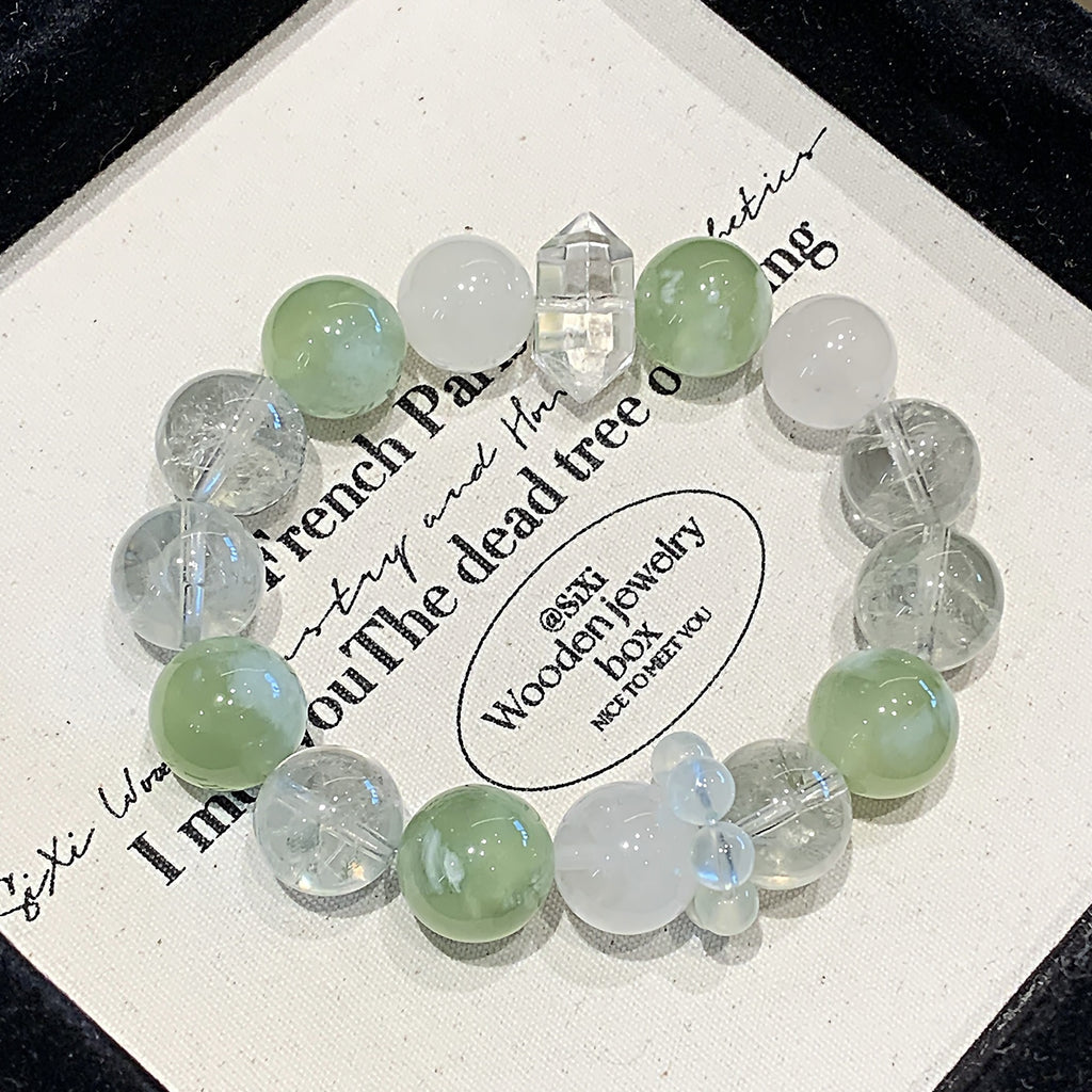 Natural Crystal Green Grape Milk Cap Xiuyan Jade Bracelet Fashion Original Design White Ghost Bracelet Crystal Bracelet