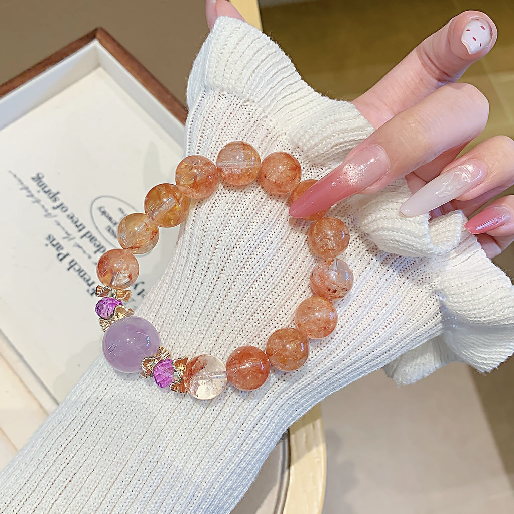 Red Gum Flower Crystal Beaded Bracelet Hand Jewelry Light Luxury Niche Exquisite Wealth-Attracting Bracelet Elegant Internet Celebrity Crystal Bracelet