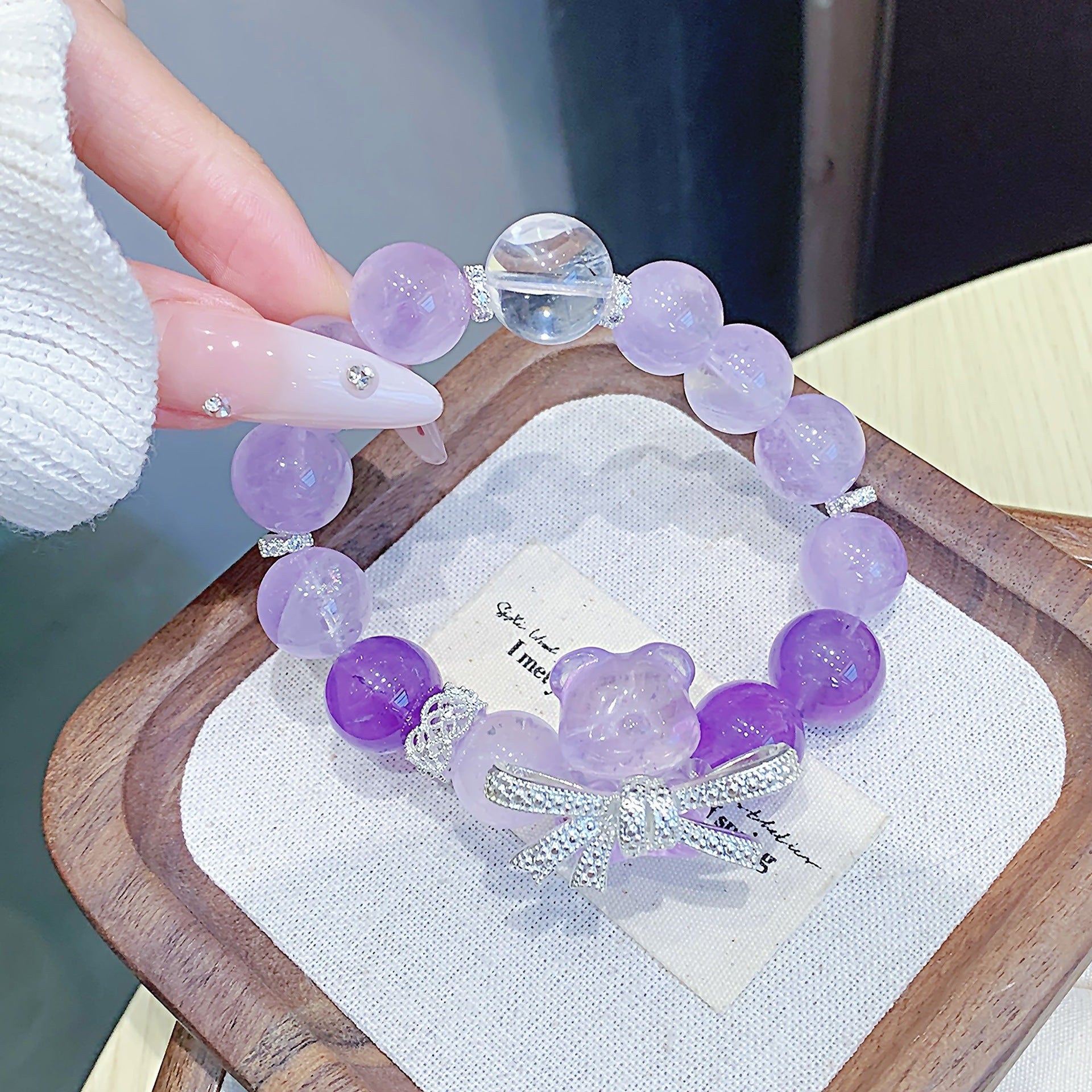 Natural lavender amethyst white crystal bracelet Girls micro-embellished bowknot beaded bracelet with a high-end feel Bracelet