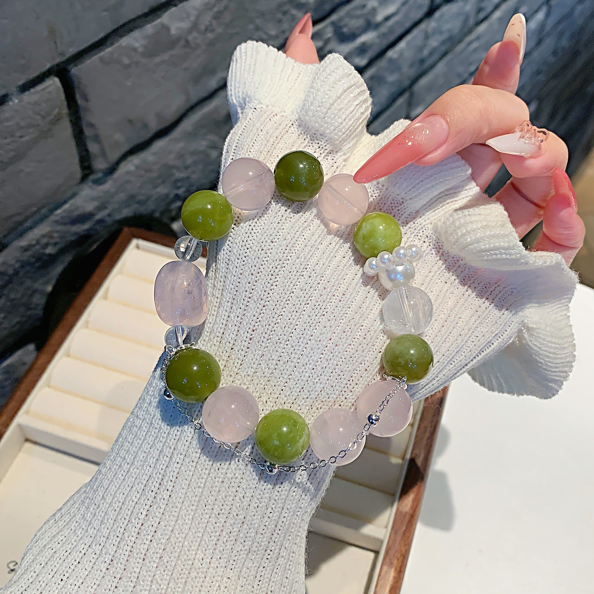 Natural Xiuyan Jade Jewelry Crystal Bracelet Fortune-Attracting Wealth Peach Blossom Lucky Bead Bracelet Gift for Women Wholesale Handmade Jewelry Strings