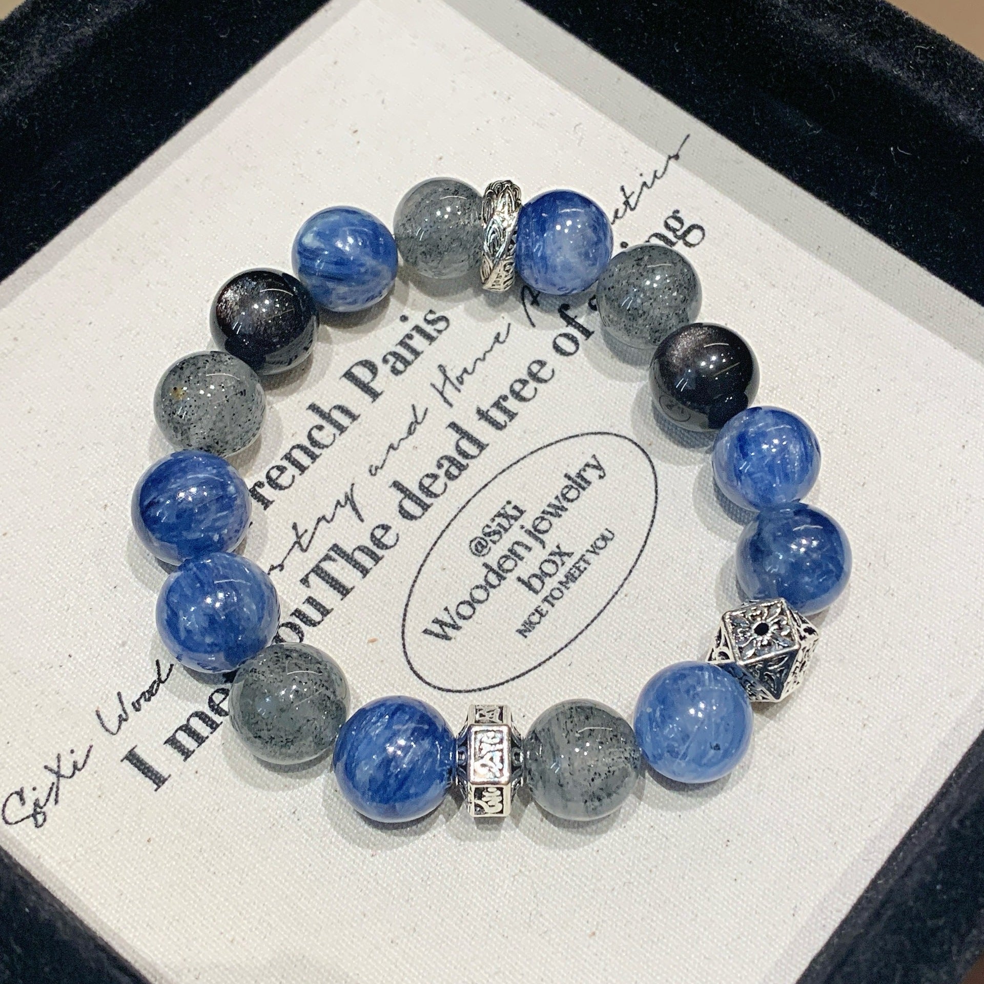 Van Gogh Starry Sky Kyanite Crystal Bracelet Natural Blue Crystal Stone Round Bead Bracelet Niche Exquisite Fashion Bracelet