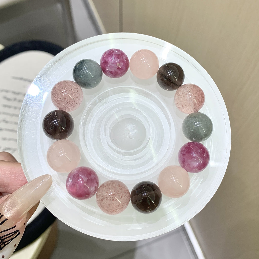 Gentle Pink Series DaZuobao Natural Pink Crystal Bracelet Large Strawberry Crystal Tea Obsidian Women's Jewelry String