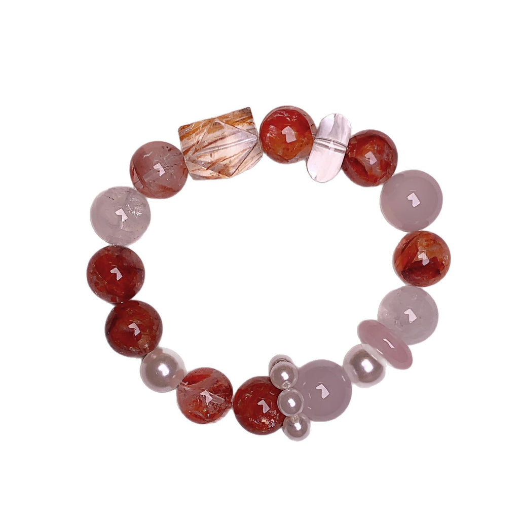 Original Natural Dopamine Crystal Multi-Gemstone Bracelet Light Luxury Versatile New Autumn Hand Accessories Red Gum Flower Bracelet