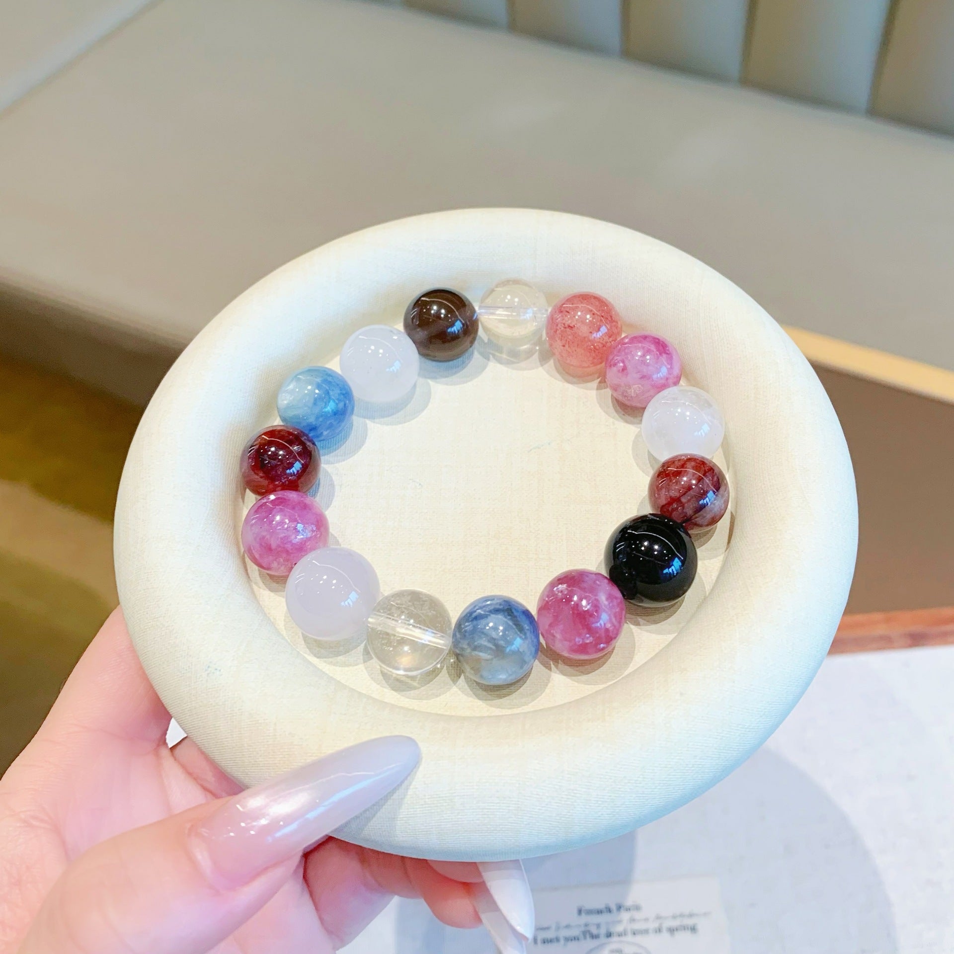 Natural Multi-colored Rainbow Bracelet Macaron Large Round Beads Single Ring Bracelet Winter DIY Designer Bracelet
