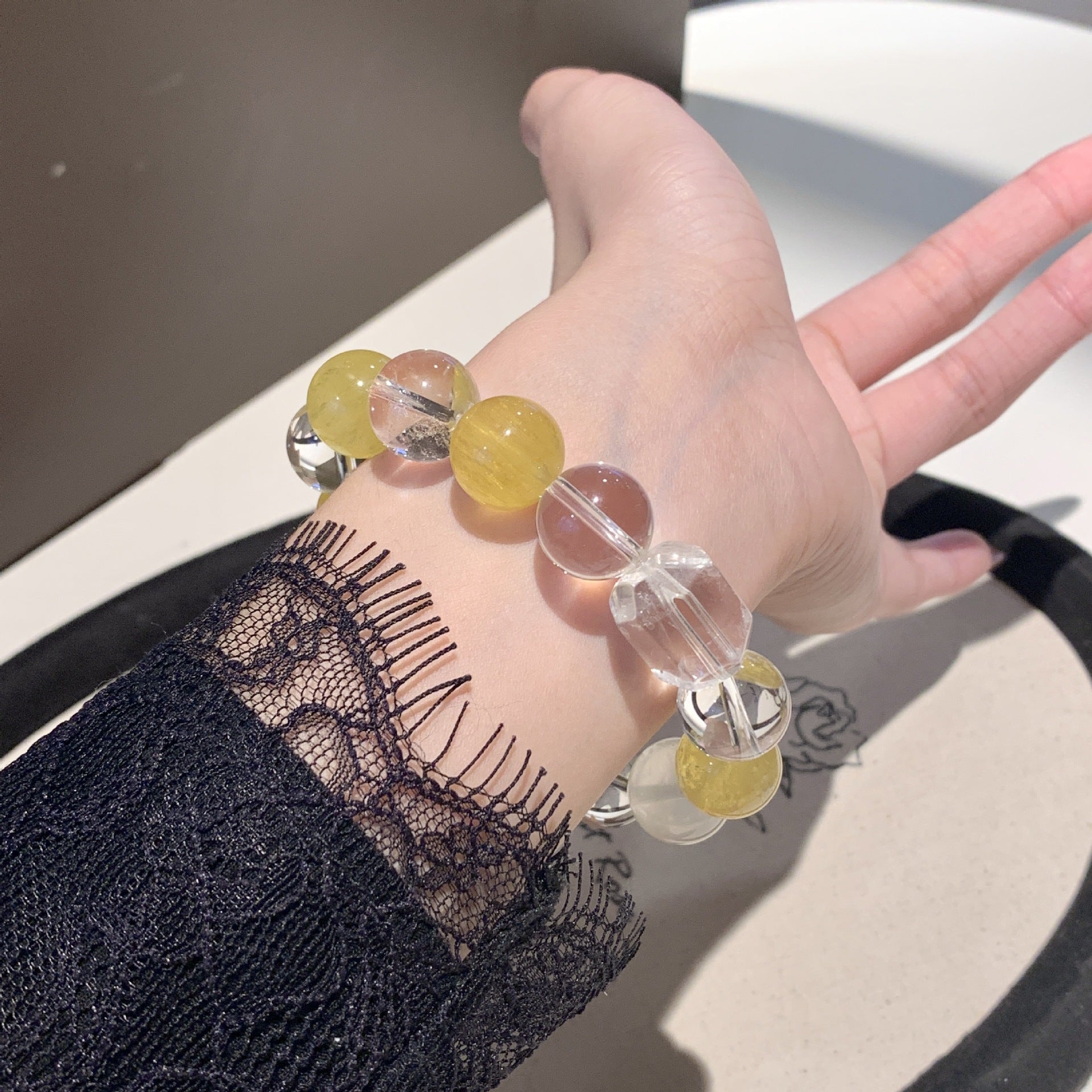 Natural White Crystal Yellow Crystal White Crystal Bracelet for Women Fashionable Unique Exquisite Niche Simple Versatile High-end Bracelet