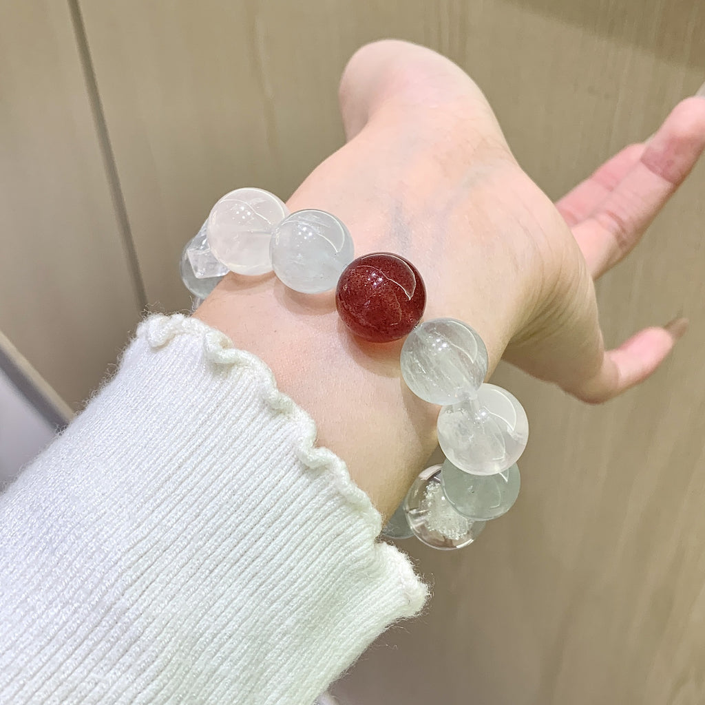Natural Crystal Bracelet Original Design Monet Garden Bracelet White Phantom Strawberry Crystal Multi-Gem Strawberry Crystal Bracelet