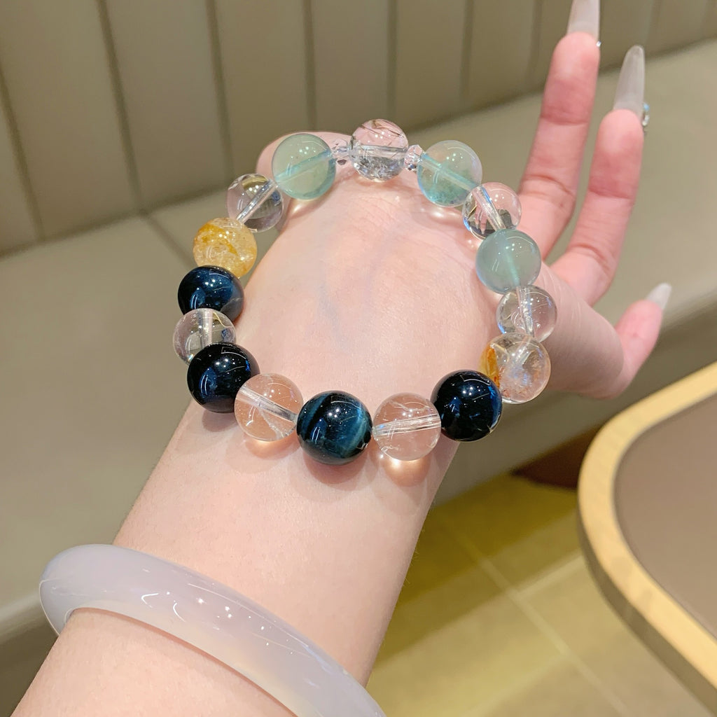 Natural Crystal Bracelet Light Luxury Retro High-end Clear Hand Jewelry Natural Crystal Bracelet Blue Tiger Eye Bracelet