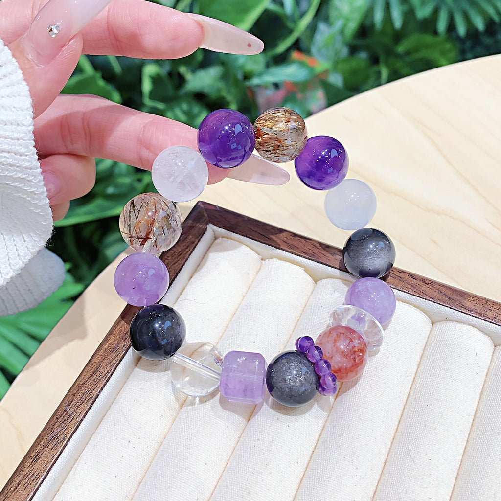 Natural Tiger Eye Stone Amethyst White Crystal Lapis Lazuli Red Glue Flower Multi-Gem Bracelet Fashion Crystal Bracelet Jewelry