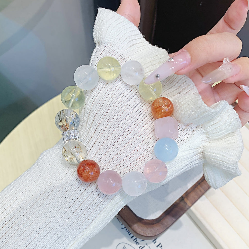 Natural Rose Quartz Single Loop Bracelet Rose Quartz Bracelet Fashion Original Design for Women Factory Ketang Jewelry Crystal Chain