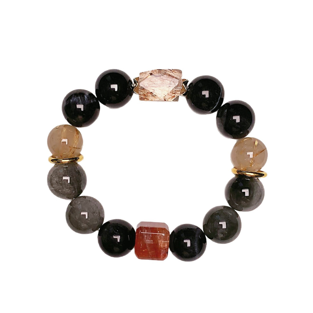 Natural Multi-Gemstone Crystal Bracelet Unisex Original Design Chinese Culture Lucky Bead Bracelet Blue Tiger Eye Bracelet