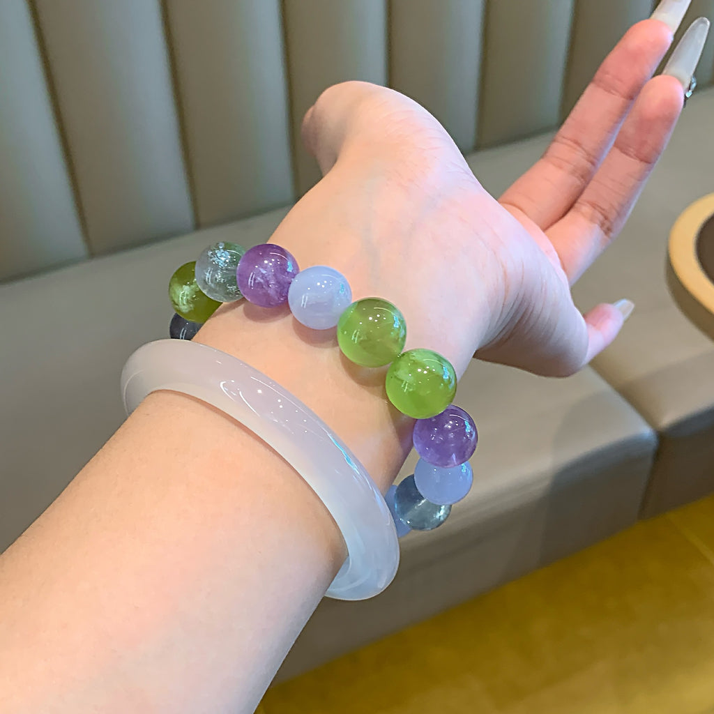 Natural Dopamine Rainbow Color Glue Flower Golden Rutilated Quartz White Crystal Blue Moonstone Bracelet Multi-Gemstone Pink Crystal Bracelet