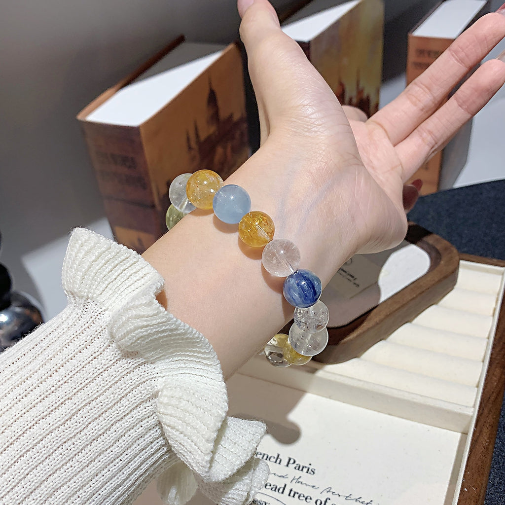 White Ase Crystal Bracelet Blue Crystal Yellow Gum Flower Women's Multi-Gem Rainbow Candy Color Single Circle Bracelet Crystal Bracelet