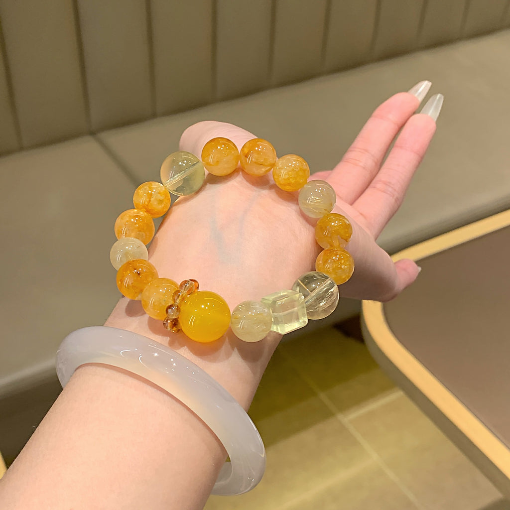 New Fashion Simple Niche Design Yellow Crystal Bracelet Light Luxury Sugar Cube White Crystal Accessories Yellow Gum Flower Bracelet