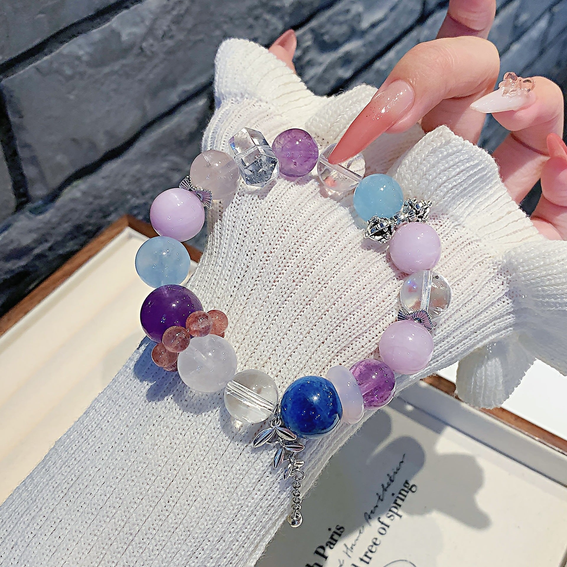 Natural Aquamarine Crystal Bracelet Colorful Multi-Gem Crystal Bracelet Unique Design Bracelet diy Crystal Chain