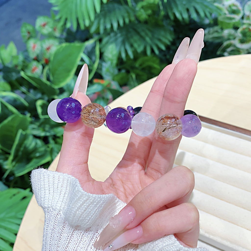Natural Tiger Eye Stone Amethyst White Crystal Lapis Lazuli Red Glue Flower Multi-Gem Bracelet Fashion Crystal Bracelet Jewelry