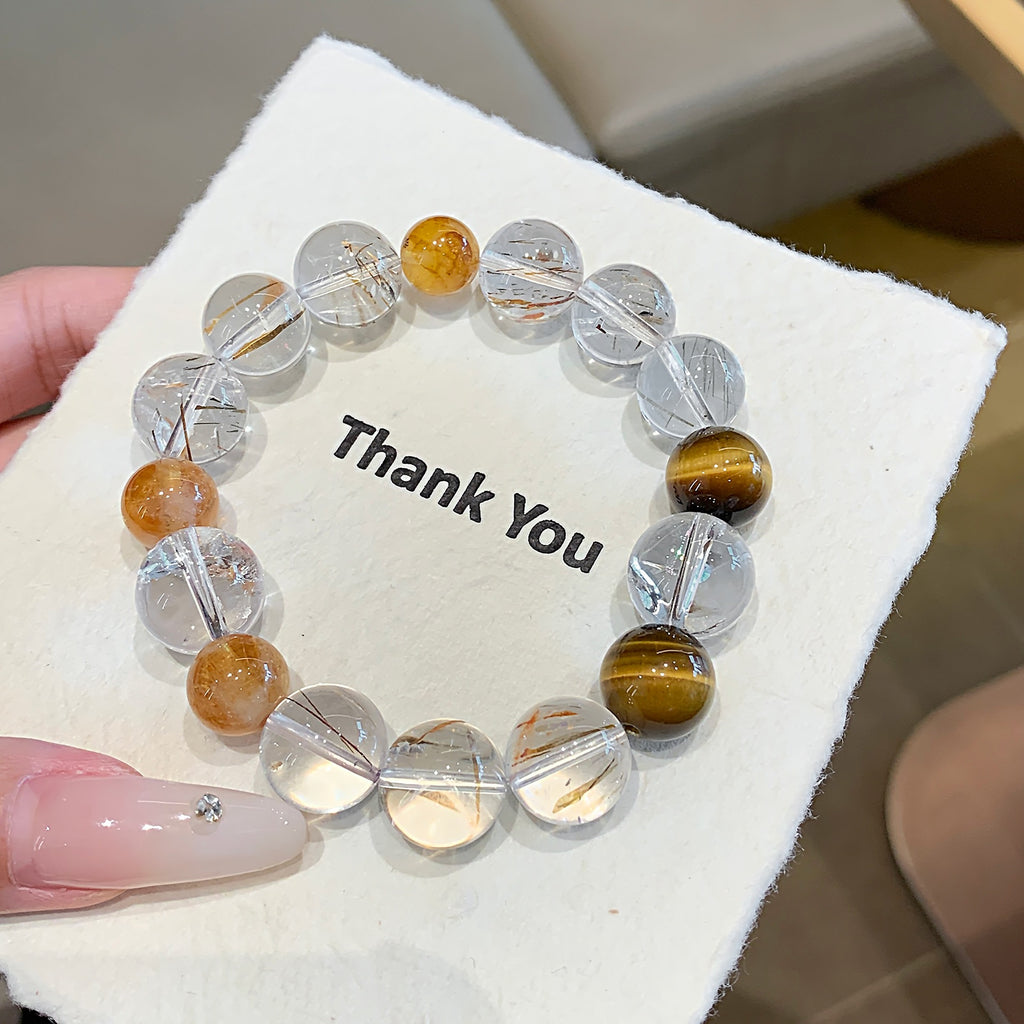 Natural Crystal Bracelet Autumn Original Design Bracelet Couple Style Gift for Girlfriend Black Gold Super Seven Crystal Bracelet