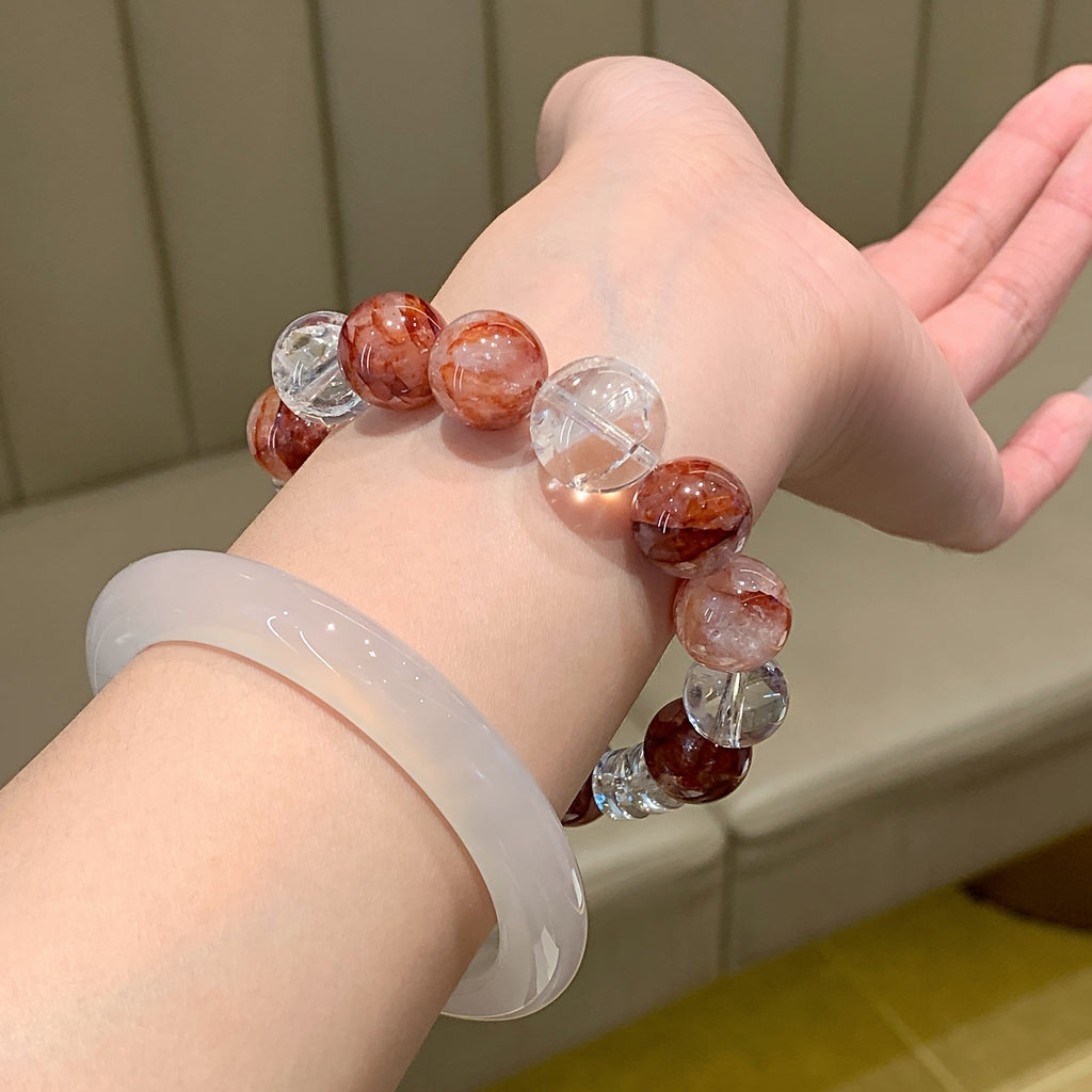 Natural Red Gum Flower Bracelet Paired with White Crystal Tight High-end Fashion Jewelry Chain Red Gum Flower Crystal Bracelet