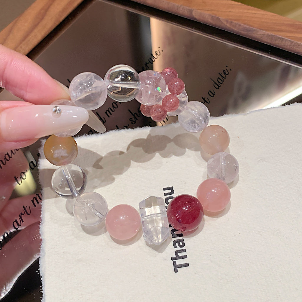 Natural Crystal Bracelet Rose Quartz with Strawberry Quartz White Ace Bracelet Hot-Selling Jewelry Bracelet Crystal Bracelet