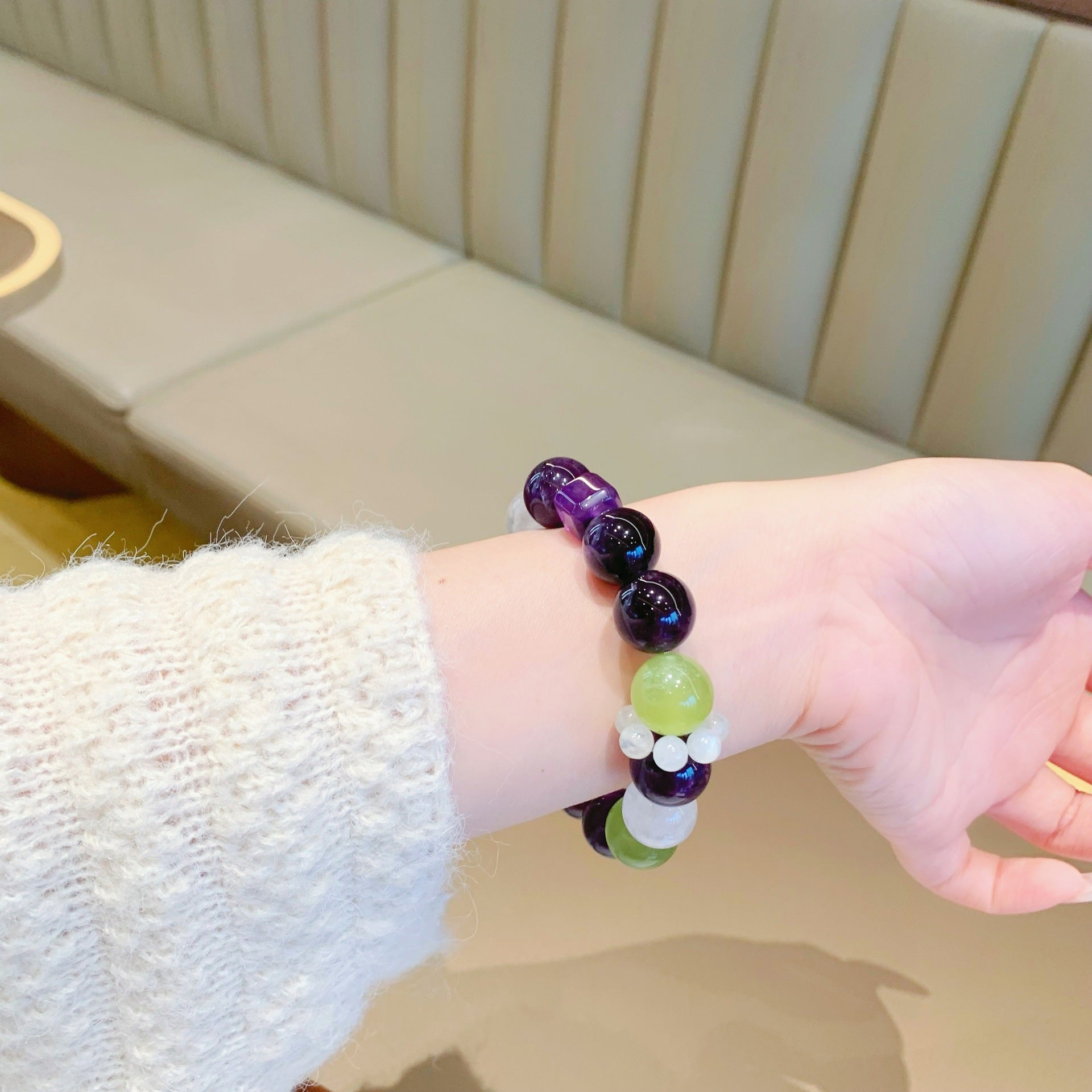 Natural Multi-Gemstone Crystal Bracelet Amethyst Lemon White Phantom Original Design Bracelet Uruguay Amethyst