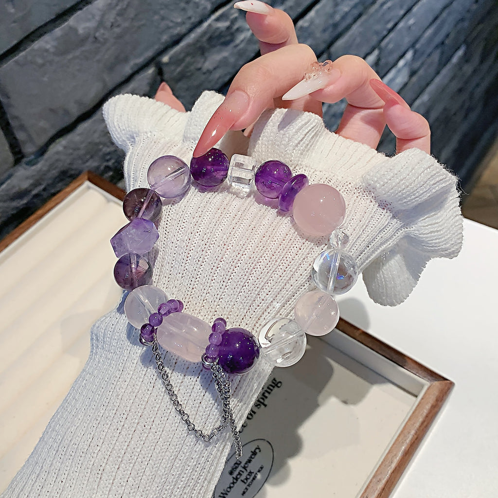 Natural Amethyst with White Phantom Pink crystal DIY Original Minimalist Style Crystal Chain Wholesale Crystal Bracelets