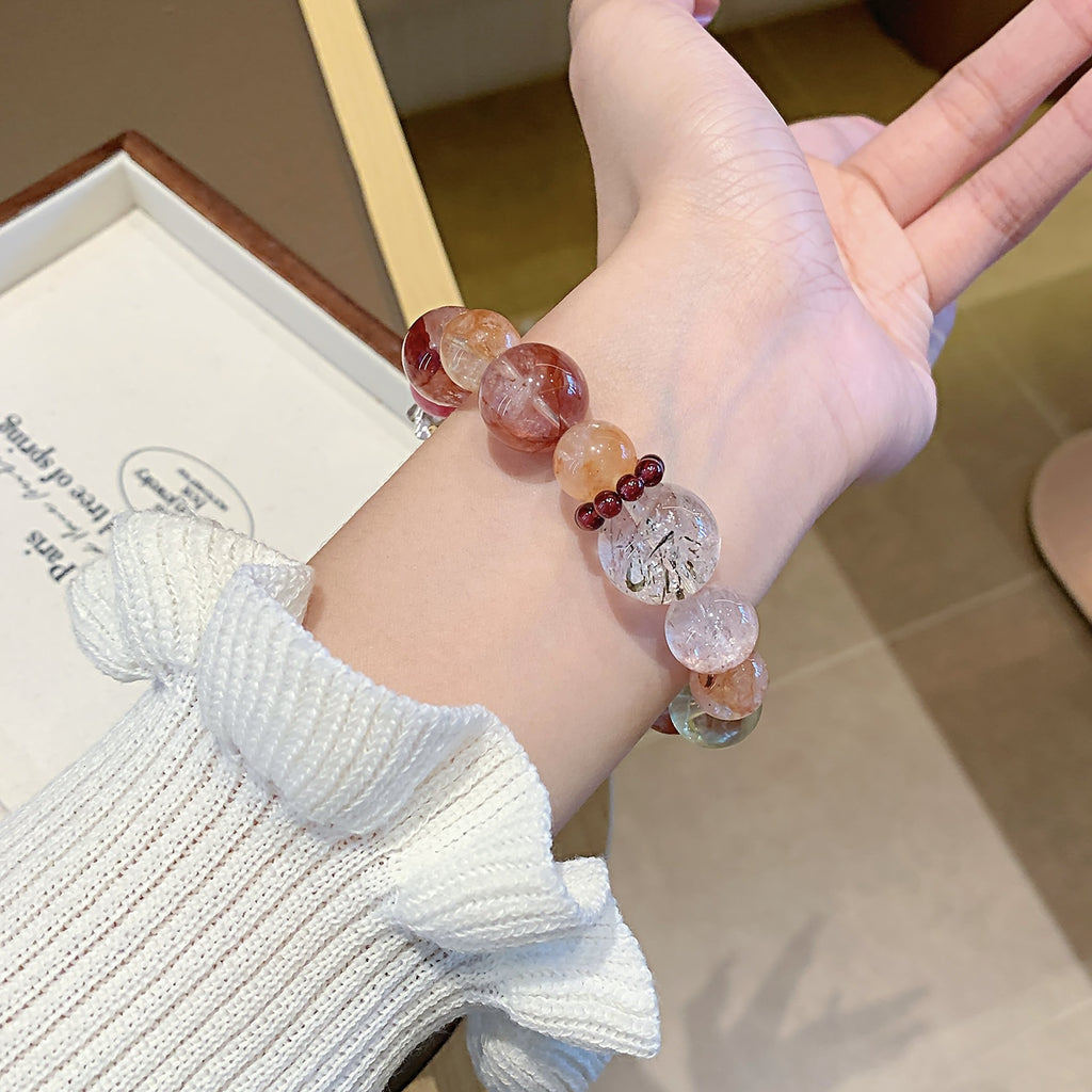 Natural Crystal Red Gum Flower Hand Jewelry Irregular Stone Zodiac Year Bracelet Original Design Red Gum Flower Crystal Bracelet