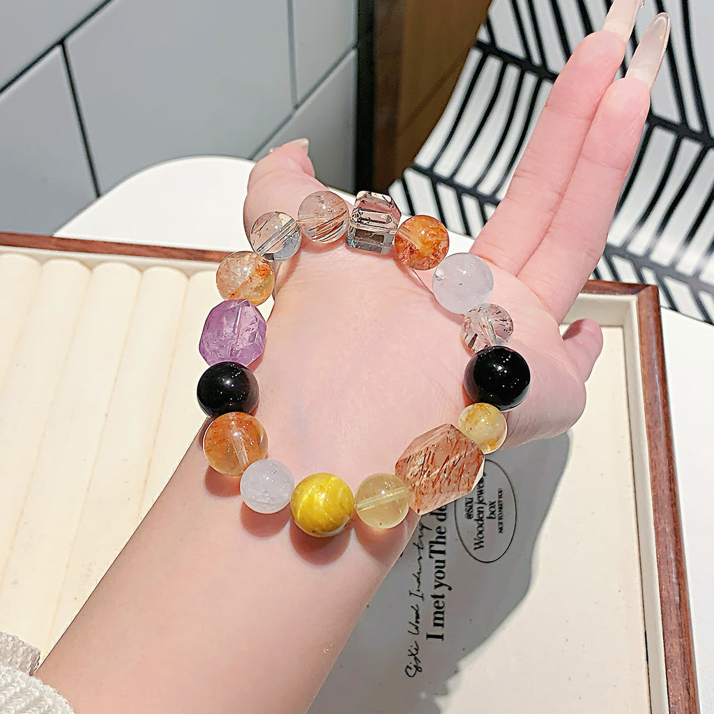 Natural Black Gold Super Seven Lucky Multi-Treasure Bracelet Natural Crystal Popular Bracelet Jewelry Ketang Crystal Jewelry Factory