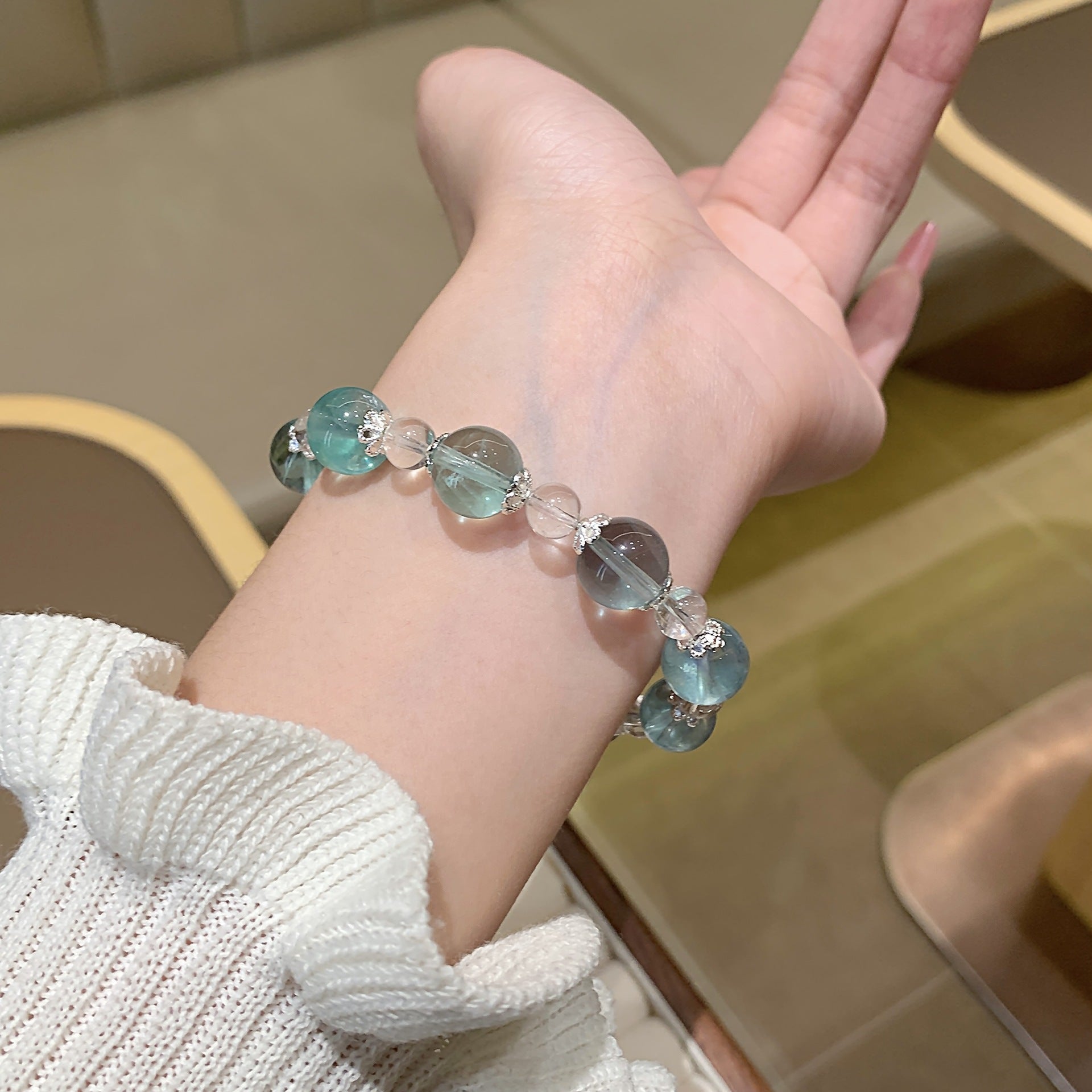 Natural Crystal Green Fluorite Bracelet Jewelry Handmade Beaded Natural Crystal Bracelet Crystal Bracelet Factory Ketang