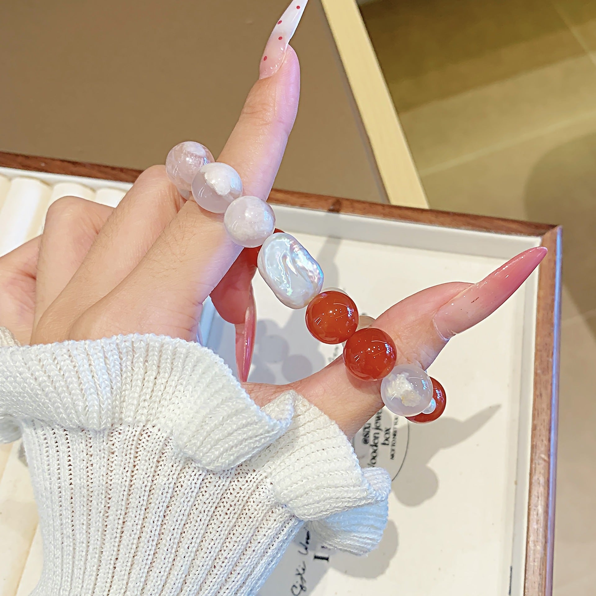 Natural Cherry Agate Crystal Bracelet Live Hot Natural Jewelry Hand Jewelry Original Design Multi-Gem Bracelet