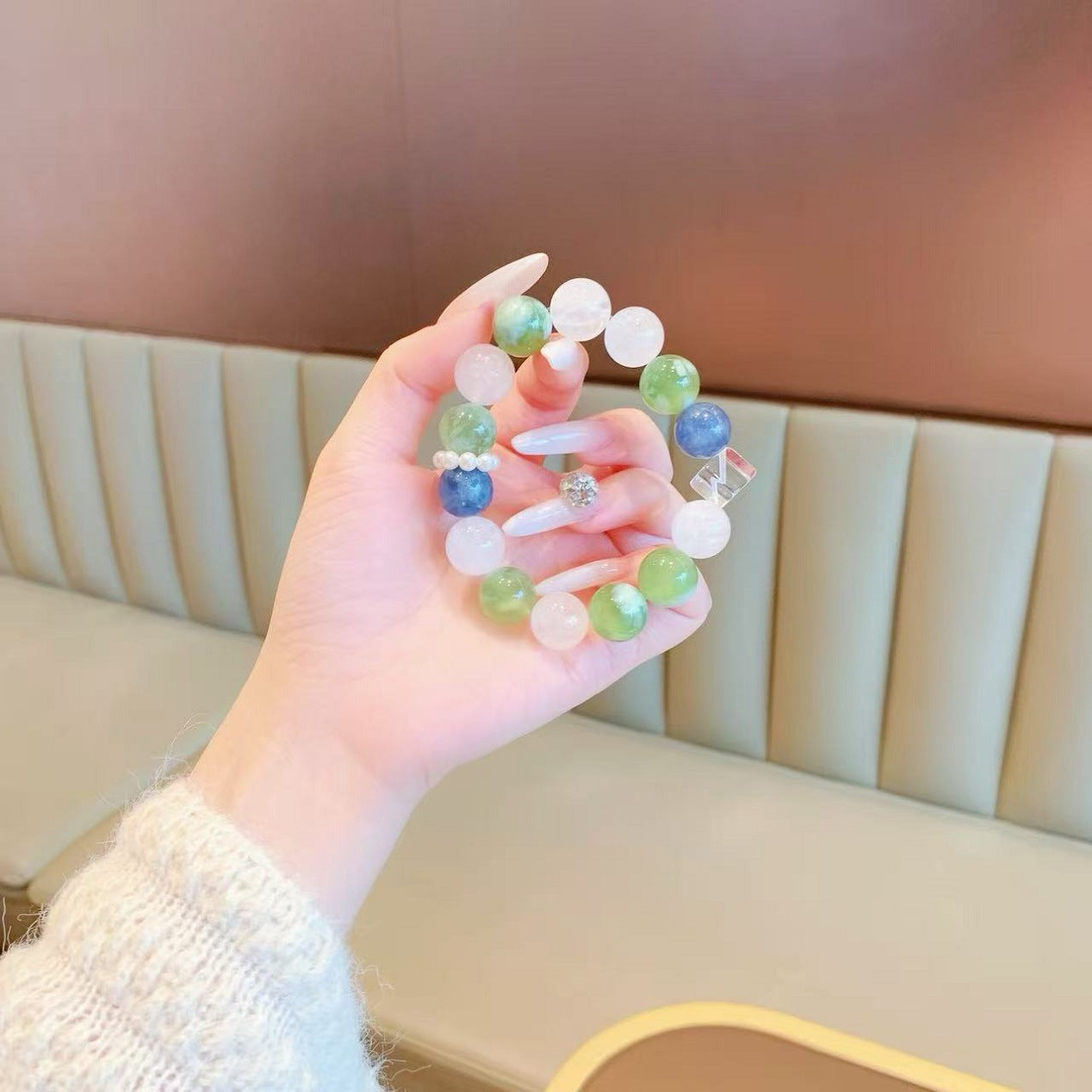 Natural Dopamine White Crystal Bracelet Blue Vein Agate Xiuyan Simple Multi-Gemstone Crystal Ketang Jewelry Bracelet