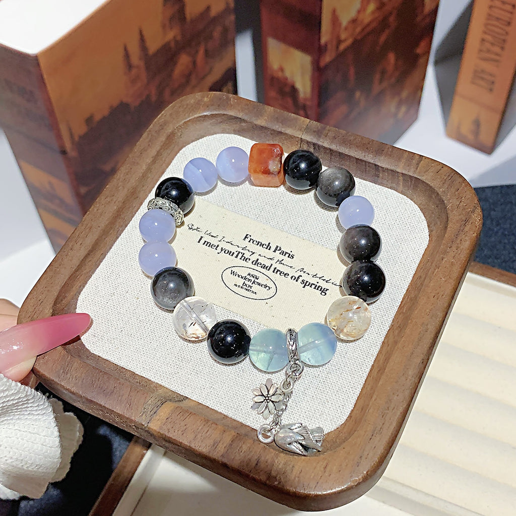 Natural Blue Agate Crystal Hand Jewelry Cross-border Hot-Selling Light Luxury Crystal Bracelet diy Multi-Gemstone Crystal Bracelet
