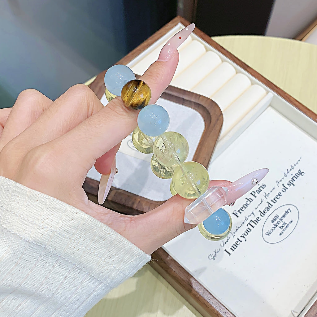 Fairy Tale Aquamarine Yellow Pagoda Gold Crystal Bracelet Light Luxury Niche High-End Crystal Chain Valentine's Day Gift Bracelet