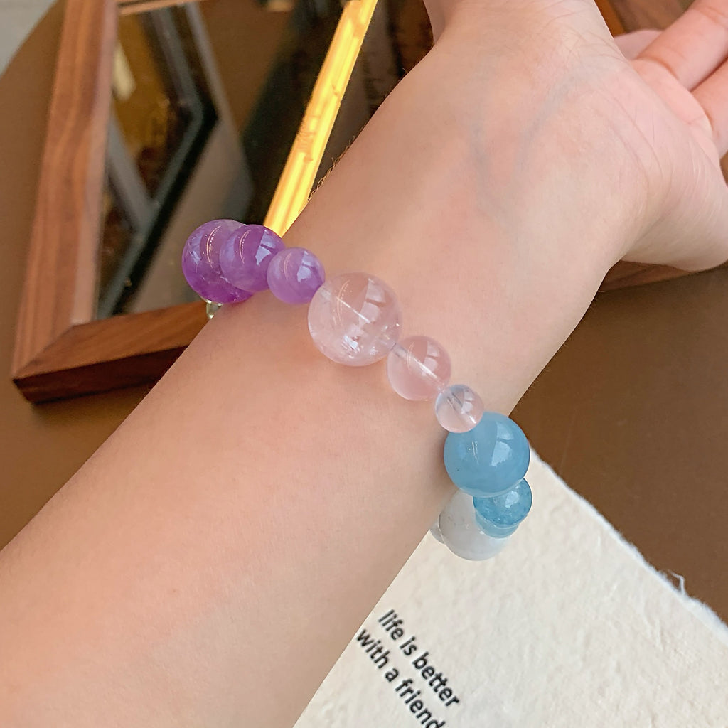 Natural Multi-Gemstone Crystal Bracelet Dopamine Crystal Bracelet Original Niche Design Blue and Green Fluorite Crystal Bracelet