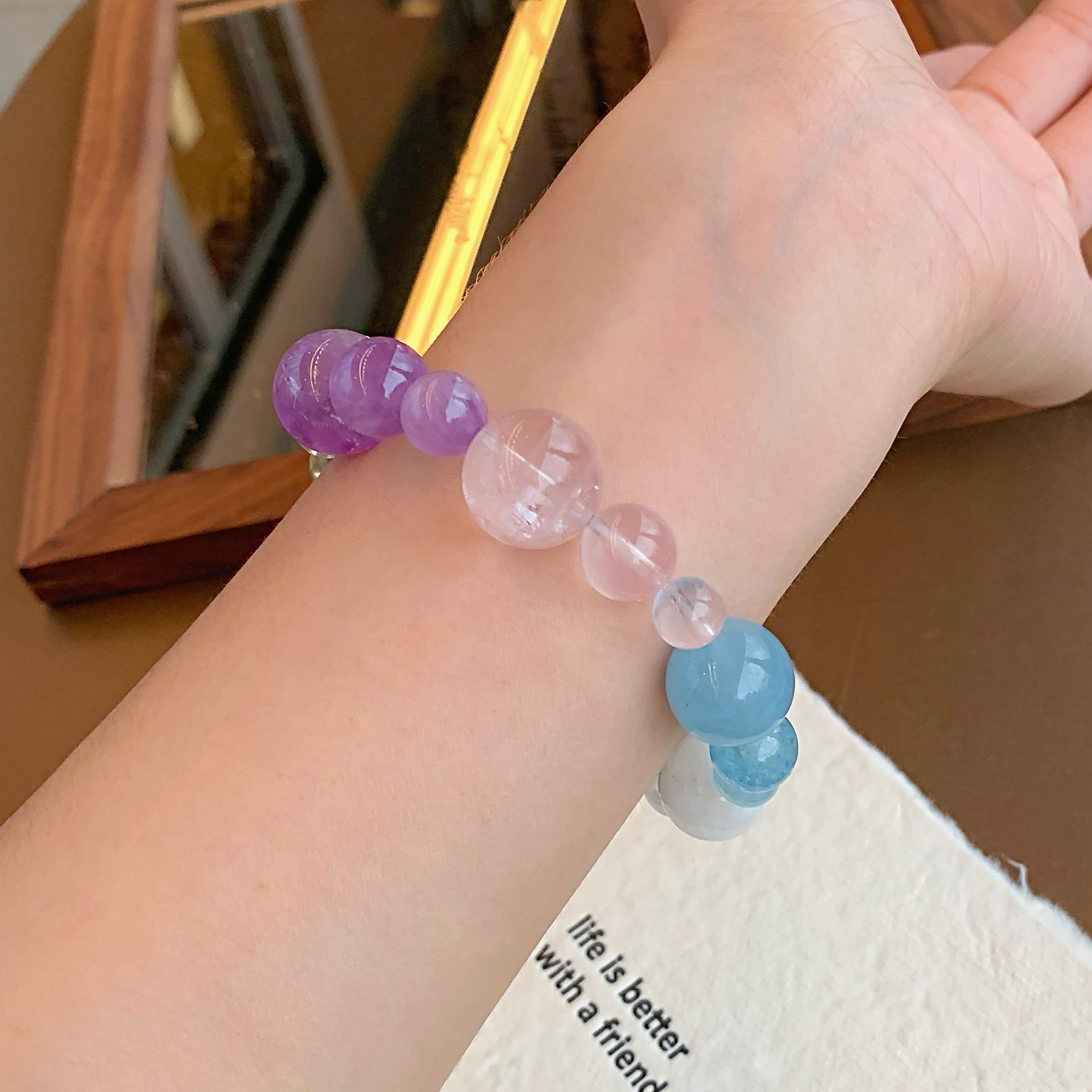 Natural Multi-Gemstone Crystal Bracelet Dopamine Crystal Bracelet Original Niche Design Blue and Green Fluorite Crystal Bracelet