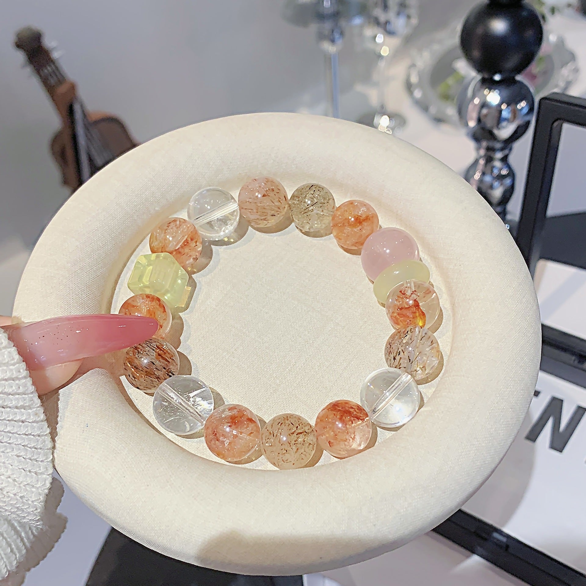 Natural Colorful Red Gum Flower Crystal Bracelet Fresh Multi-colored Ghost Bracelet Style Light Luxury Niche Hand Jewelry Bracelet
