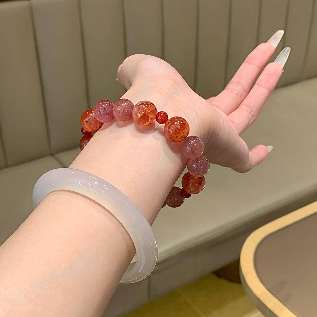 Natural Strawberry Crystal Bracelet Ice Floating Flower Unique Versatile Bracelet Original Design Natural Strawberry Crystal Bracelet